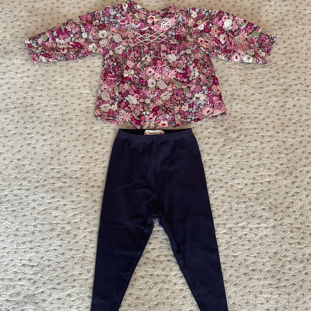 BONPOINT 6 mo floral blouse and pant set NEW